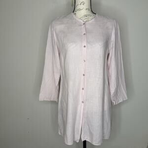 Eileen Fisher Pink Irish Linen Button Front Lagenlook Minimalist Tunic Top Small